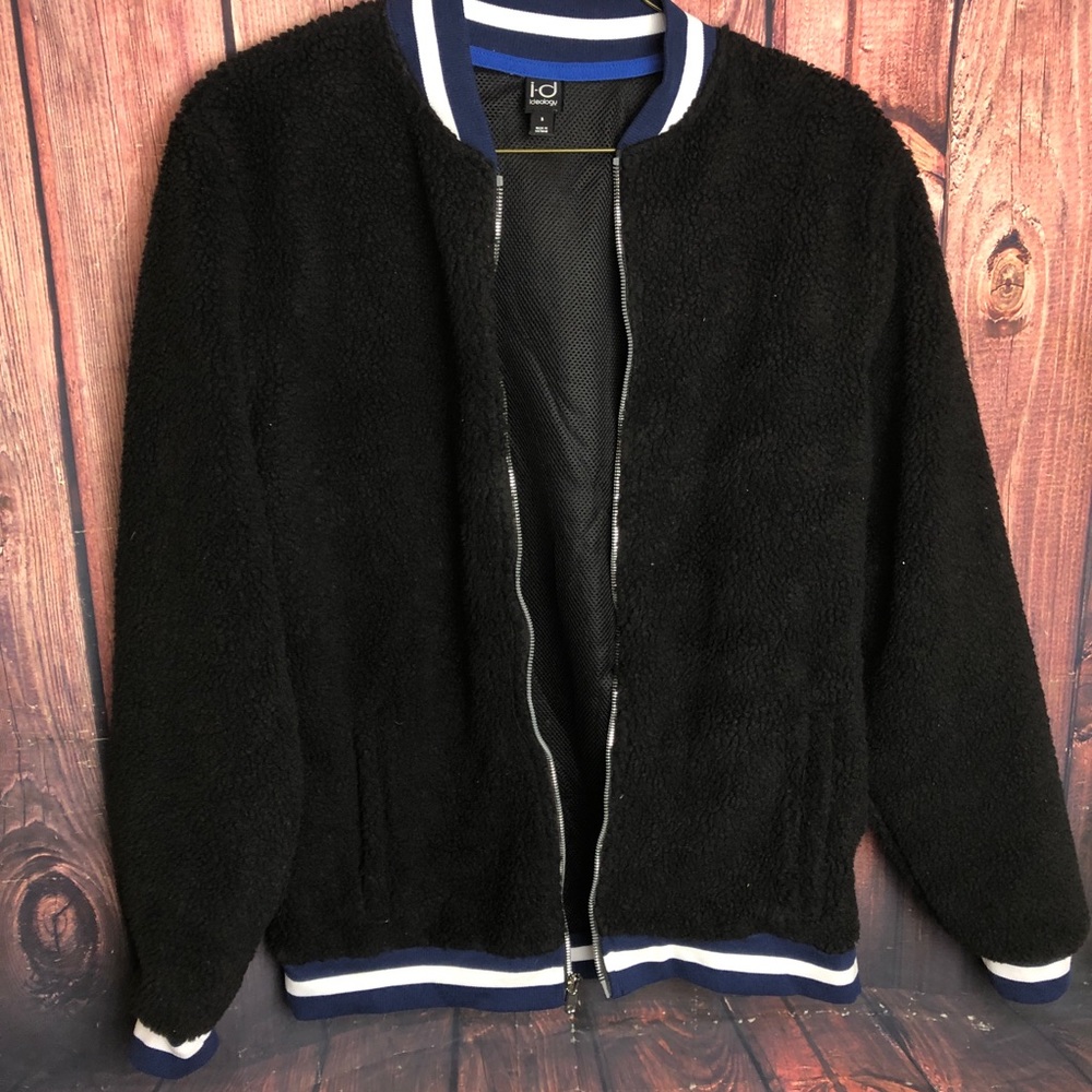 Men's Black FullZip Fleece Bomber Baseball Collar